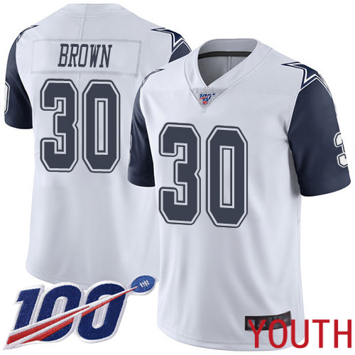 Youth Dallas Cowboys Limited White Anthony Brown 30 100th Season Rush Vapor Untouchable NFL Jersey